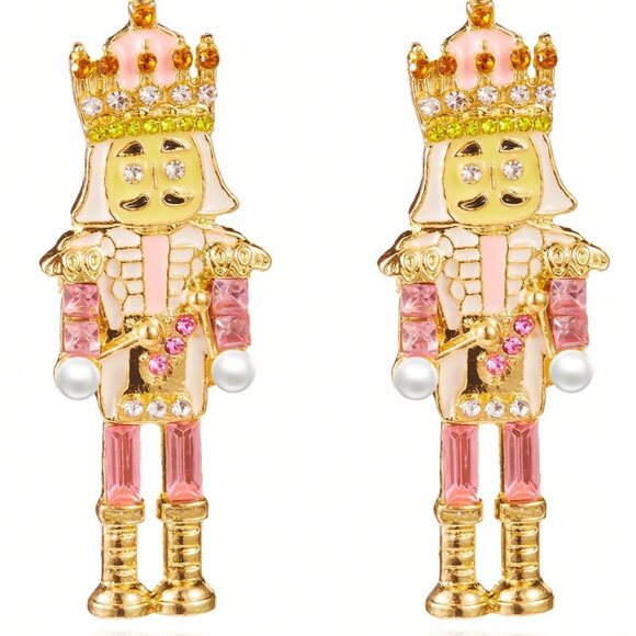 PINK Crystal Nutcracker Earrings Soldier Christmas Pave Stones 210A2 - Picture 7 of 7